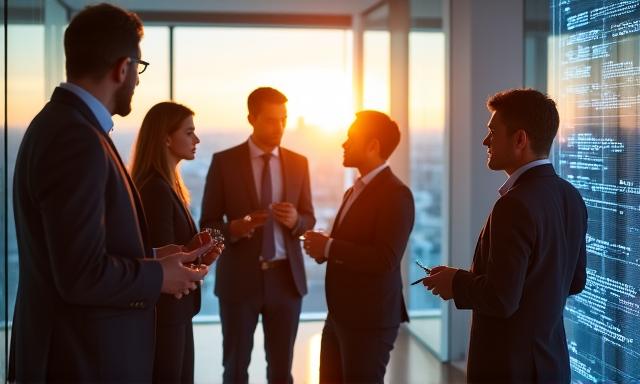 Team of professionals collaborating in a modern hi-tech office space