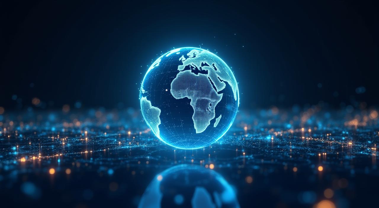 Digital representation of global trade patterns and AI data nodes