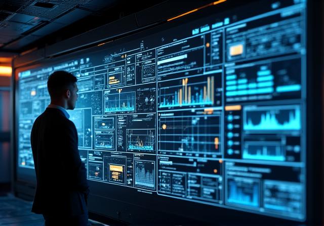 Futuristic high-tech data dashboard visualization